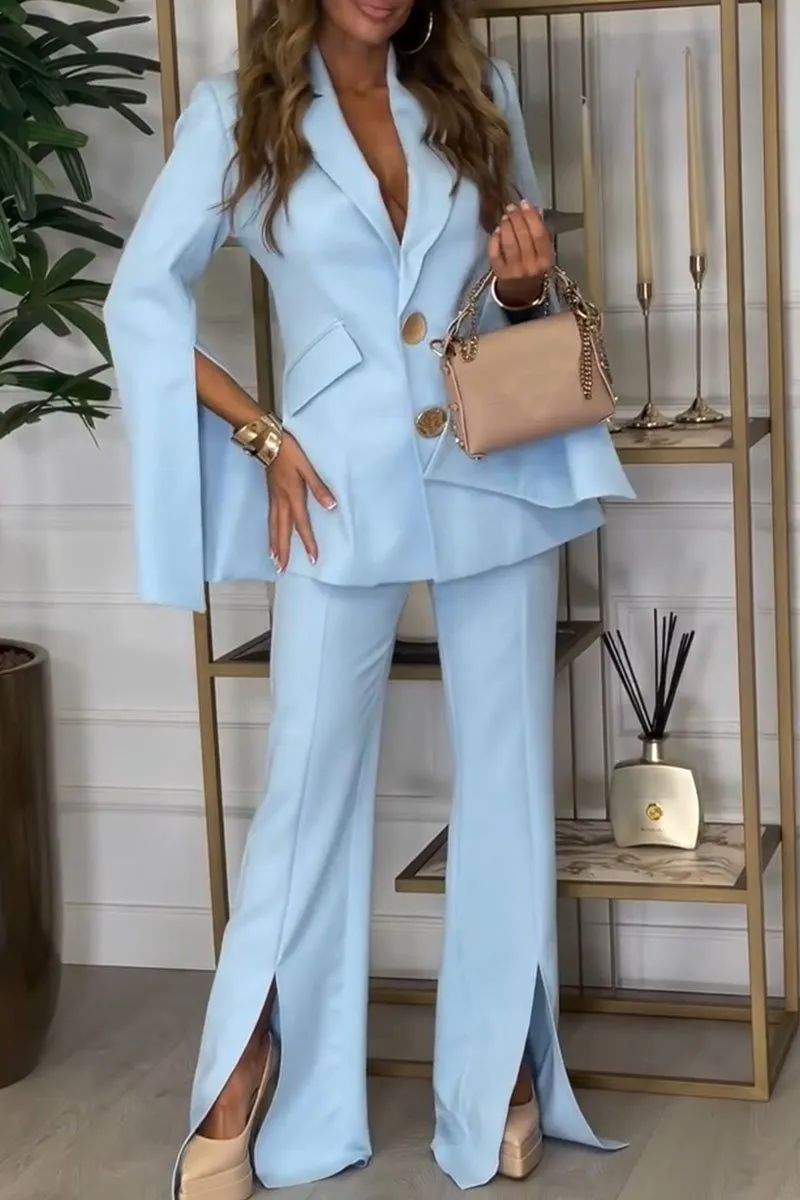 Women's Casual Solid Color Open Blazer Two-piece Set